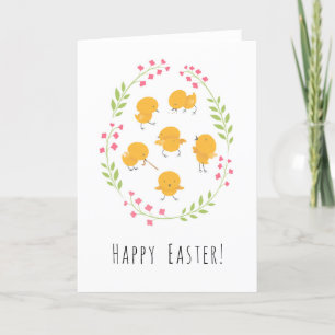 Happy Paast Cute Chicks Floral Egg Wreatcard Feestdagen Kaart