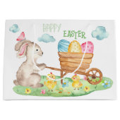 Happy Paast Cute Waterverf Bunny Chicks Eggs Groot Cadeauzakje (Voorkant)