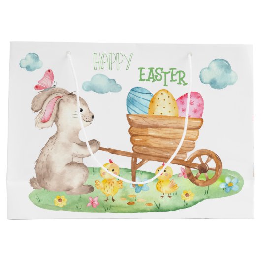 Happy Paast Cute Waterverf Bunny Chicks Eggs Groot Cadeauzakje (Achterkant)