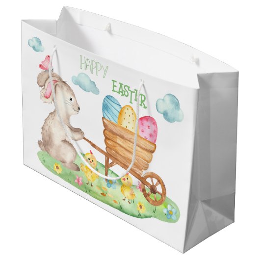 Happy Paast Cute Waterverf Bunny Chicks Eggs Groot Cadeauzakje (Achterkant Gekanteld)