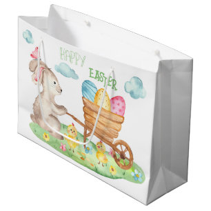 Happy Paast Cute Waterverf Bunny Chicks Eggs Groot Cadeauzakje