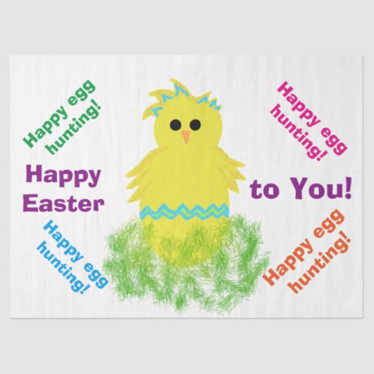 Happy Paast Cute Yellow Blue Chick Greing Tissuepapier (Voorkant)