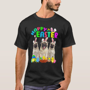 Happy Paast Drie Pug die Bunny Ear Pug draagt T-shirt