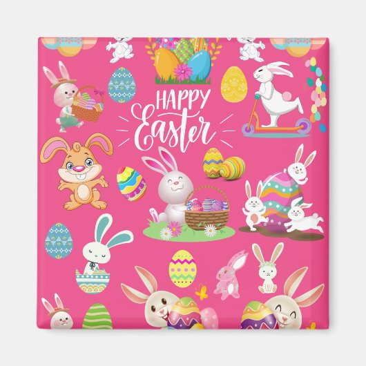 Happy Paast, grappige Bunny wil en kleurrijk Magneet (Voorkant)