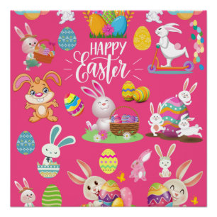 Happy Paast, grappige Bunny wil en kleurrijk Perfect Poster