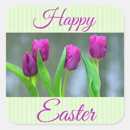 Happy Paast Paarse Tulips Stickers (Voorkant)