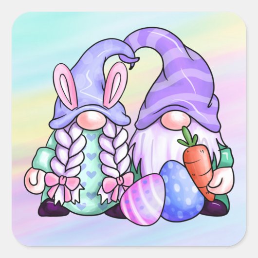 Happy Paast Pastel Gnomes Vierkante Sticker (Voorkant)