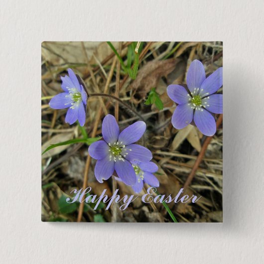 Happy Paast Soft Blue Hepatica Wildflower Button (Voorkant)