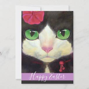 Happy Paast Tuxedo Cat Paarse Kitten Illustratie Feestdagenkaart