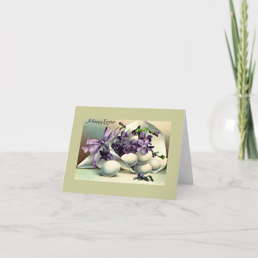 Happy Paast Violets & Eggs Feestdagen Kaart (Voorkant)