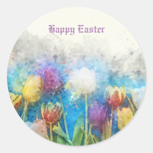 Happy Paast Waterverf Pastel Tuliers Ronde Sticker