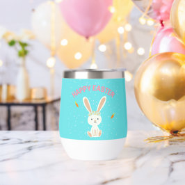 Happy Paast witte bunny op blauw