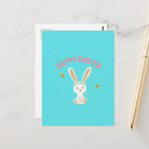 Happy Paast witte bunny op blauw Briefkaart