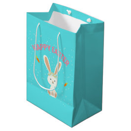 Happy Paast witte bunny op blauw Medium Cadeauzakje