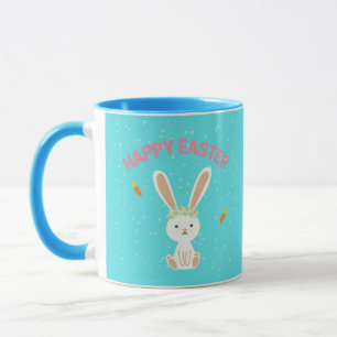 Happy Paast witte bunny op blauw Mok