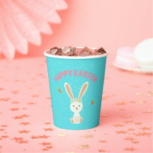 Happy Paast witte bunny op blauw
