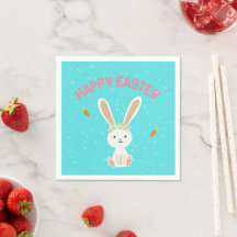 Happy Paast witte bunny op blauw