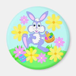 Happy Paaster Bunny Cute Cartoon Rabbit Flowers Magneet