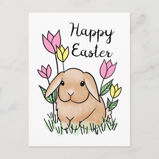 Happy Paaster Bunny Cute Spring Flowers Briefkaart (Voorkant)