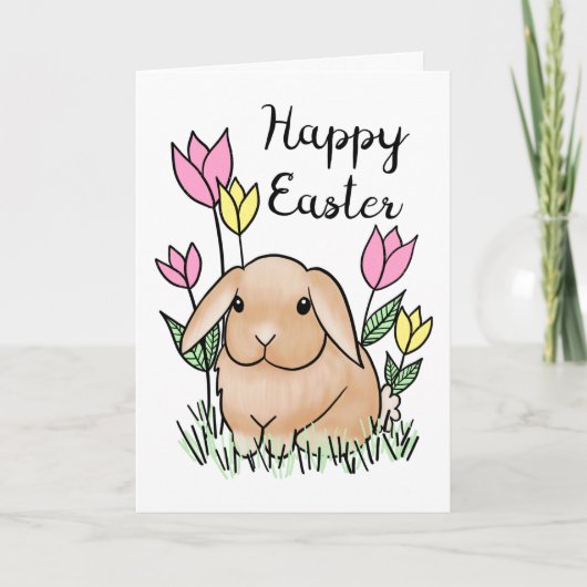 Happy Paaster Bunny Cute Spring Flowers Kaart (Voorkant)