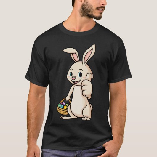Happy Paaster Bunny duikt op kleurrijke eierjacht T-shirt (Voorkant)