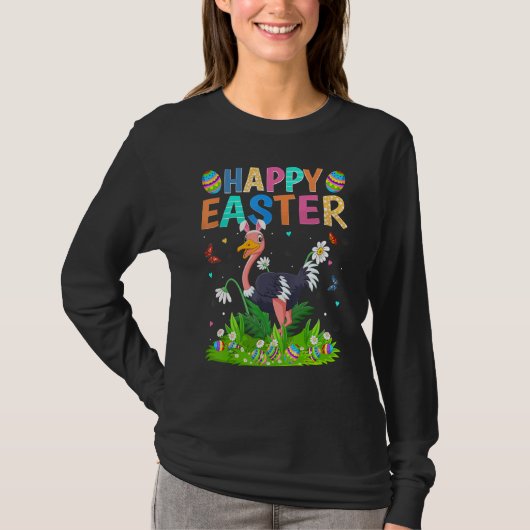 Happy Paaster Bunny Egg Funny Ostrich Bird Easter T-shirt (Voorkant)