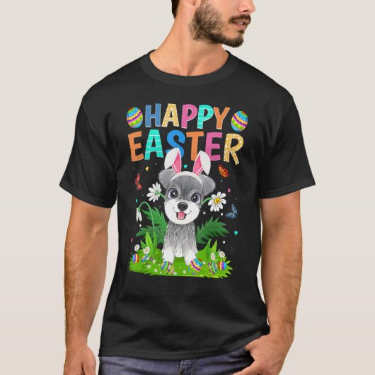 Happy Paaster Bunny Egg Funny Schnauzer Dog Pasen T-shirt (Voorkant)
