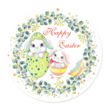 Happy Paaster Bunny Egg Green Wreath Foliage