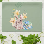 Happy Paaster Bunny en Stack of Books Theedoek (Gevouwen)