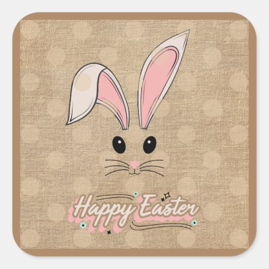 Happy Paaster Bunny Face Neutral Polka Dots Vierkante Sticker (Voorkant)