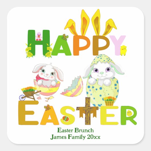 Happy Paaster Bunny Party Crafts DIY Project Cute Vierkante Sticker (Voorkant)
