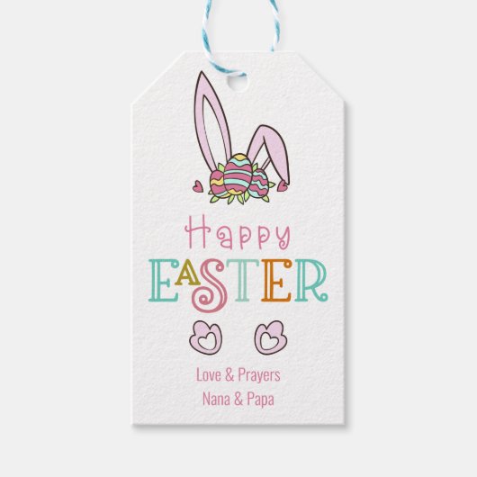 Happy Paaster Bunny Rabbit Ears Cute Egg Gift Labe Cadeaulabel (Voorkant)