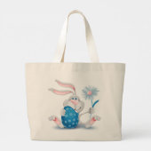 Happy paaster Bunny Rabbit Holding flower and Egg Grote Tote Bag (Achterkant)
