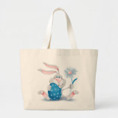 Happy paaster Bunny Rabbit Holding flower and Egg Grote Tote Bag (Voorkant)