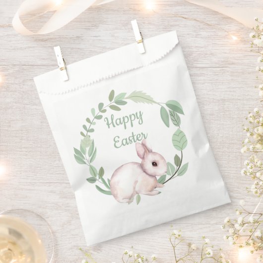 Happy Paaster Bunny Rabbit Sage Floral Wreath Bedankzakje (Geknipt)