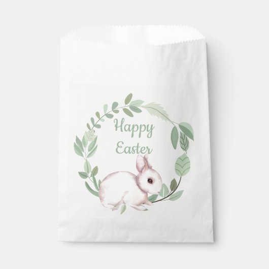 Happy Paaster Bunny Rabbit Sage Floral Wreath Bedankzakje (Voorkant)