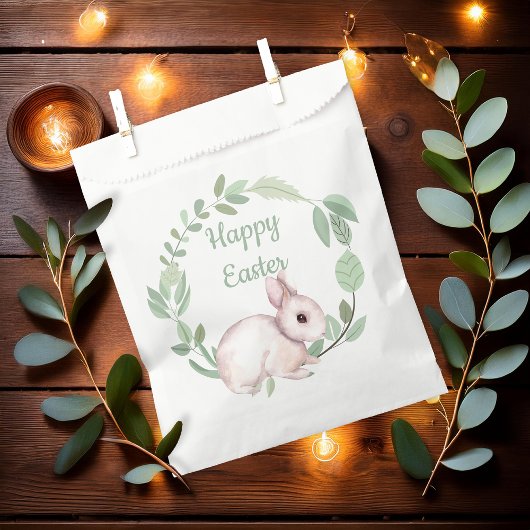 Happy Paaster Bunny Rabbit Sage Floral Wreath Bedankzakje