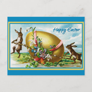 Happy Paaster Bunny Rabbits Easter Eggs Briefkaart