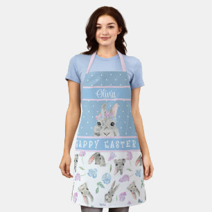 Happy Paaster Bunny Rabbits en Blue Polka Dots Schort