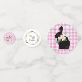 Happy Paaster Bunny Silhouette Flowers Houndstooth Confetti (Achterkanten)