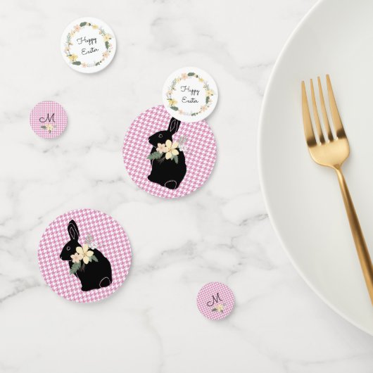 Happy Paaster Bunny Silhouette Flowers Houndstooth Confetti (Groep)