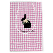 Happy Paaster Bunny Silhouette Flowers Houndstooth Medium Cadeauzakje (Voorkant)
