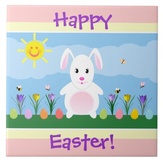 Happy Paaster Bunny Tile Trivet Decoration Tegeltje (Voorkant)