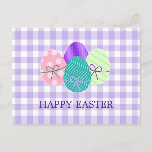 Happy Paaster Country Lavender Gingham Pattern Feestdagenkaart (Voorkant)