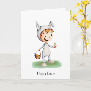 Happy paaster Egg Hunt Boy met Bunny Costume Kaart