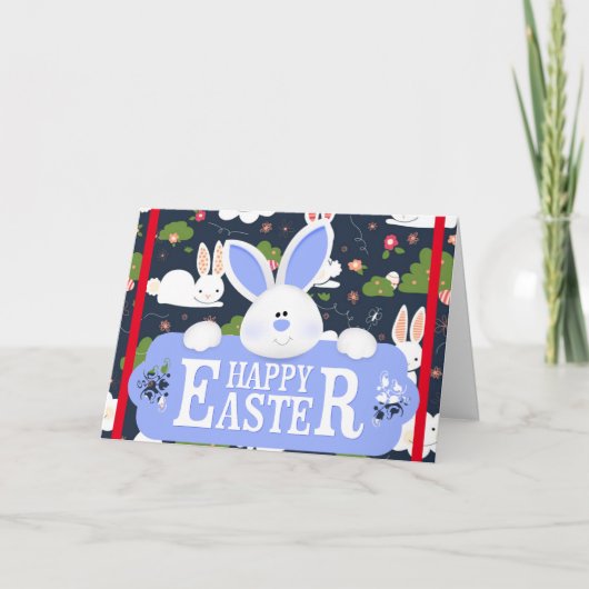 Happy Paaster Holiday Bunny Floral Holiday-kaarten Feestdagen Kaart (Voorkant)