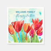 Happy Paaster Red Tulips - aangepast papier Servet (Voorkant)