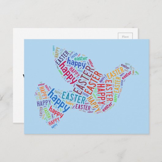 Happy Paaster Typography Dove Spring Blue Feestdagenkaart (Voorkant / Achterkant)