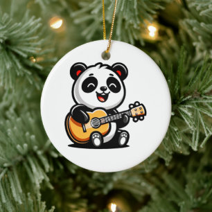 Happy Panda gitarist - Schattige akoestisch muziek Keramisch Ornament