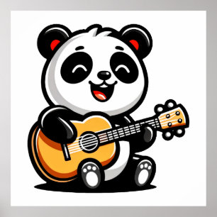 Happy Panda gitarist - Schattige akoestisch muziek Poster
